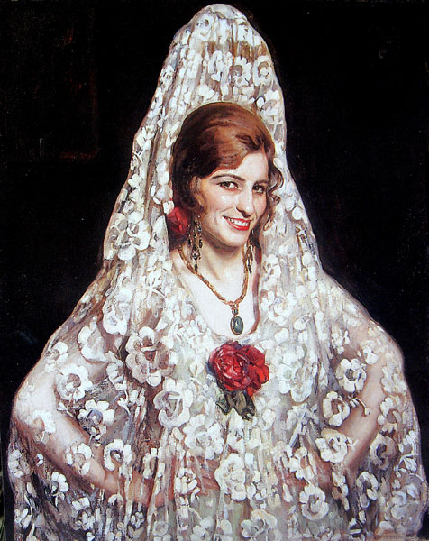 Dama con mantilla y flores rojas - Pedro Antonio Martínez - estudio-53